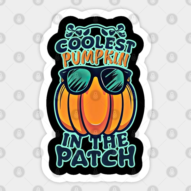 Coolest Pumpkin in the Patch halloween pumpkin wearing cool glass Sticker by KUH-WAI-EE